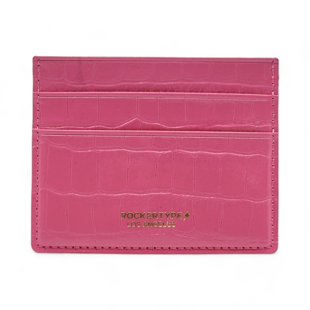 Rockertype Cardholder Wallet Crocodile Embossed Italian Leather Pink